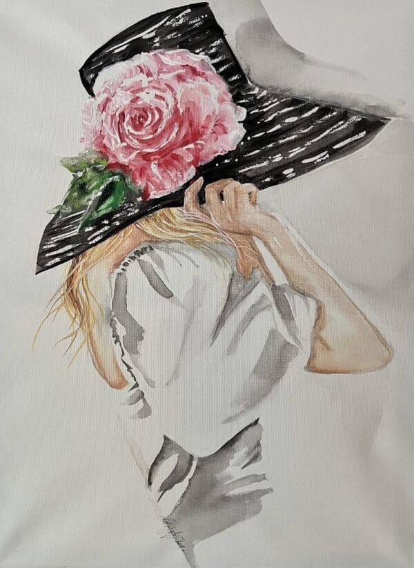 Black Hat With Pink Flower